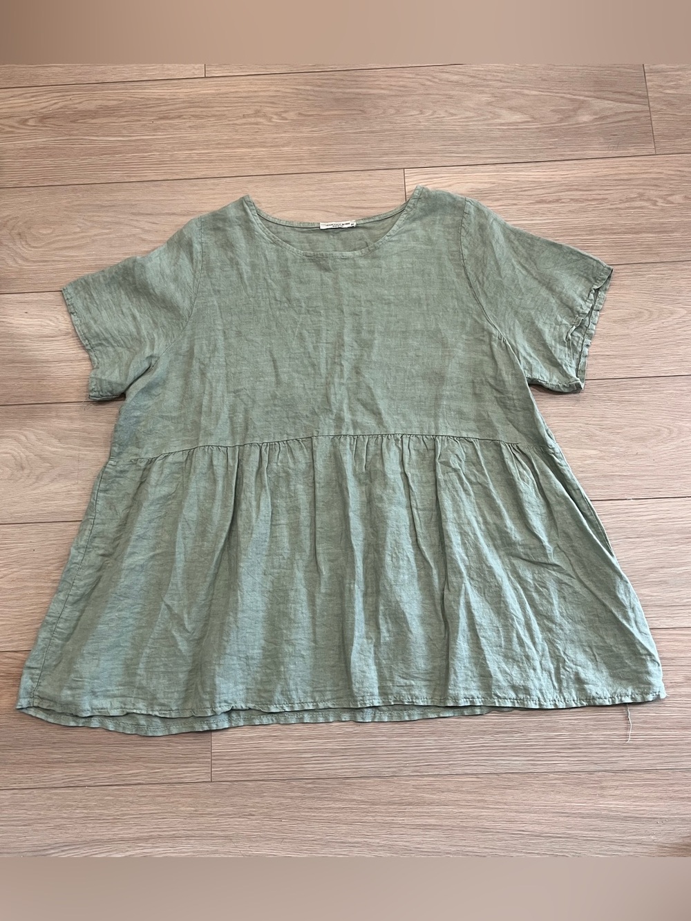 Francesca Bettini 100% Linen Sage Green Babydoll Tunic Top Made Italy 3X